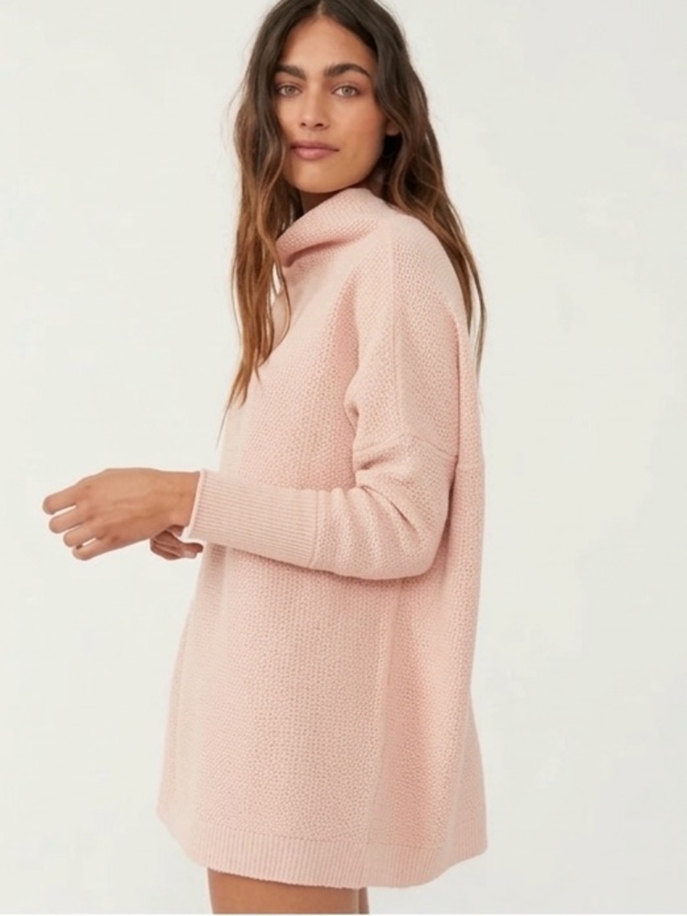 Free People Ottoman Slouchy Tunic Oversized Ribbed Mock neck Pink Women’s XS - Picture 2 of 9